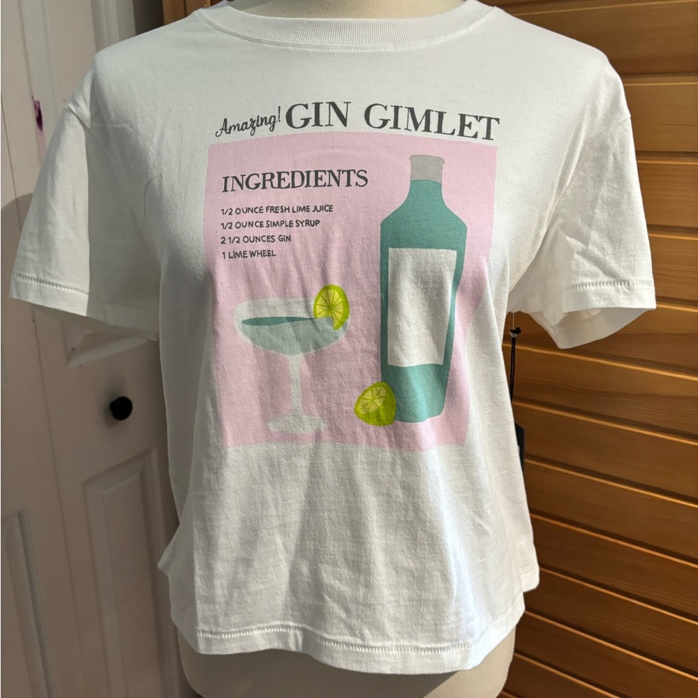 Brand new with tags Wildfox White Short Sleeve Tee with Gin Gimlet Print